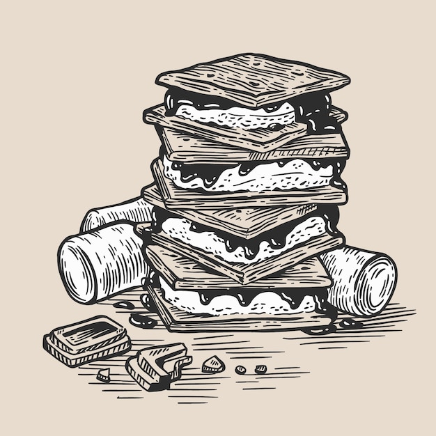 Engraving hand drawn s'more illustration