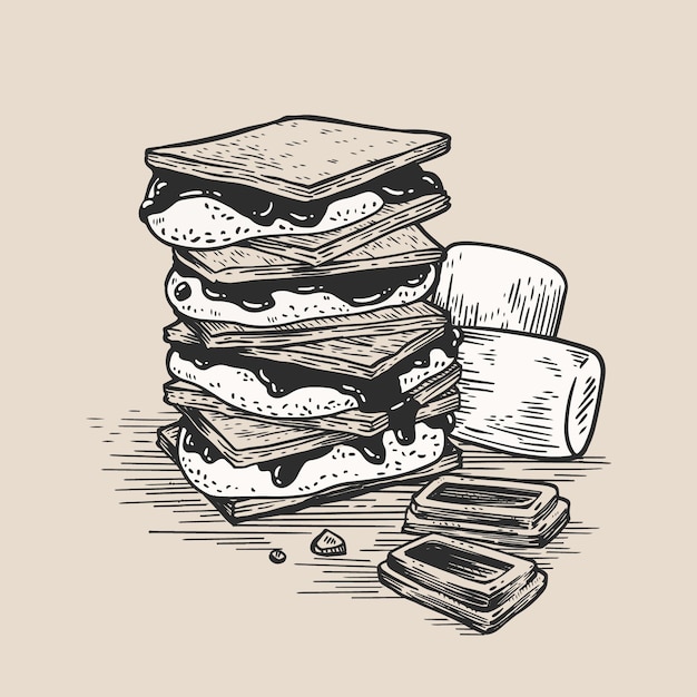 Engraving hand drawn s'more illustration