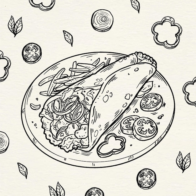 Engraving hand drawn shawarma illustration