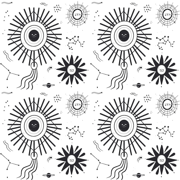 Free Vector engraving hand drawn sun pattern