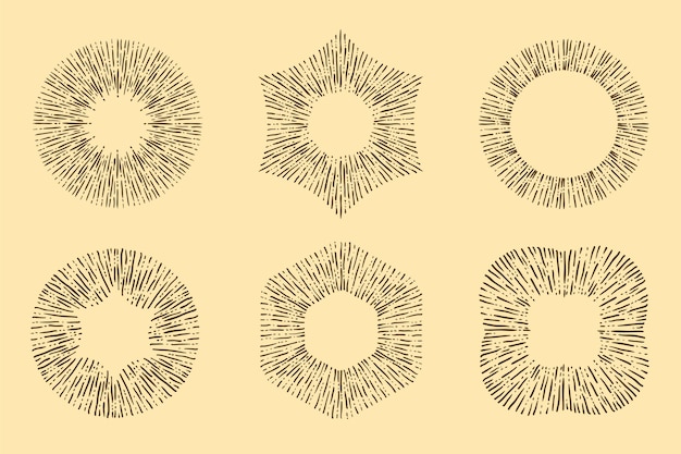 Free Vector engraving hand drawn sunburst collection