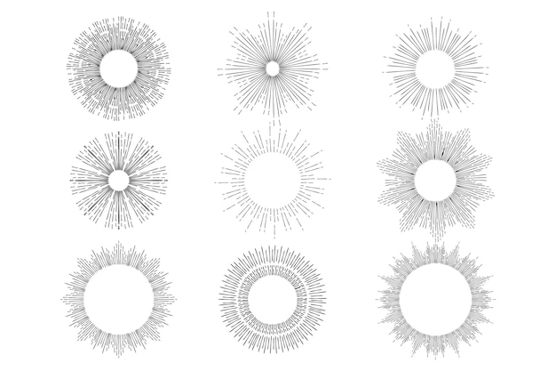 Free Vector engraving hand drawn sunburst collection