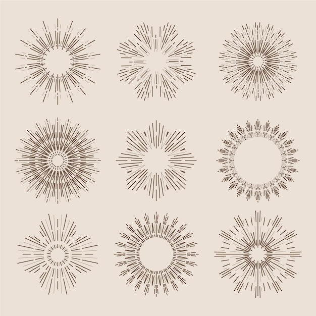 Free Vector engraving hand drawn sunbursts collection