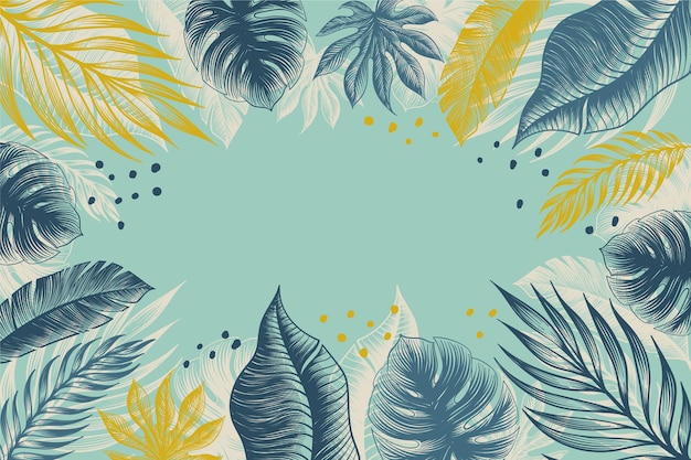 Free Vector engraving hand drawn tropical leaves background