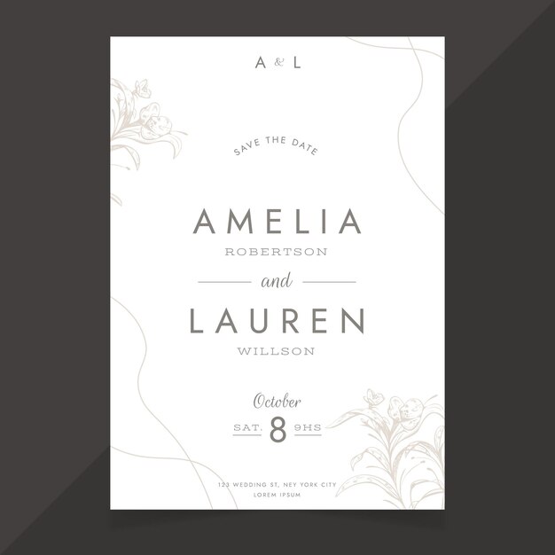 Engraving hand drawn wedding invitation template