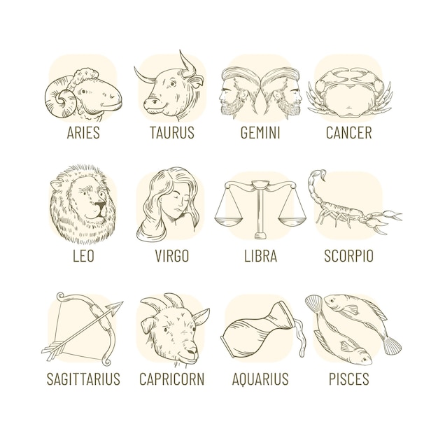 Free vector engraving hand drawn zodiac sign set