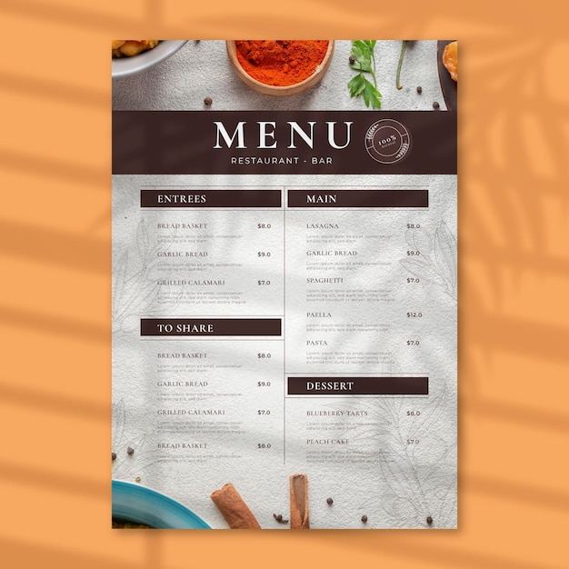 Engraving rustic restaurant menu