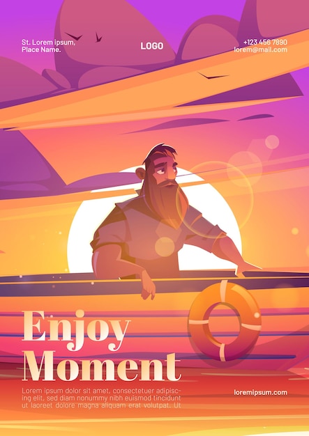 Enjoy moment poster with man in boat at sunset