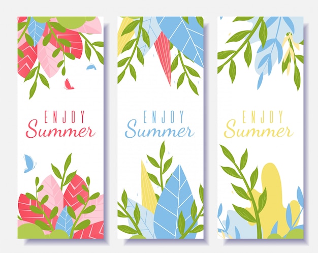 Enjoy Summer Motivation Flyer Set in Cartoon Style