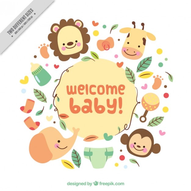 Free vector enjoyable baby shower card with cute animals