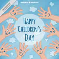 Free vector enjoyable children's day background with faces painted hands