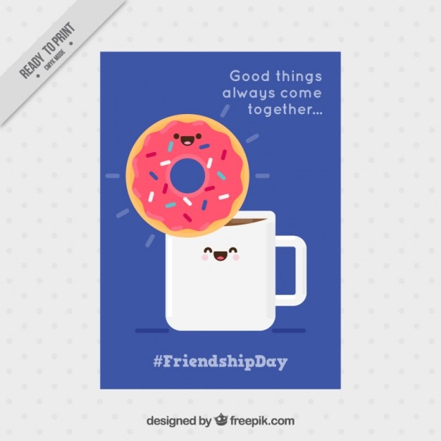 Free Vector enjoyable friendship card with a nice coffee and donut