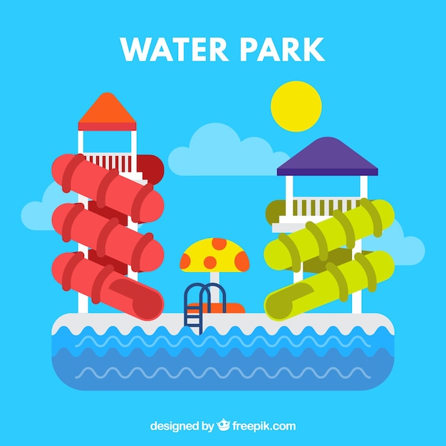 Enjoyable water park in flat design 