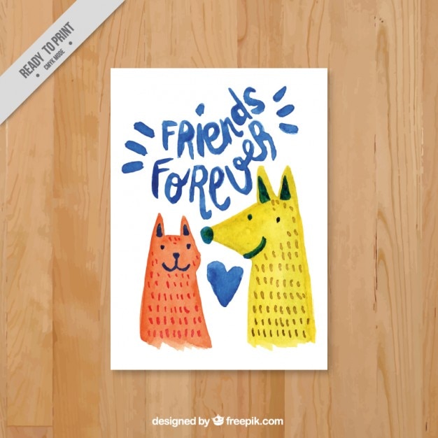 Free vector enjoyable watercolor friendship card with animals