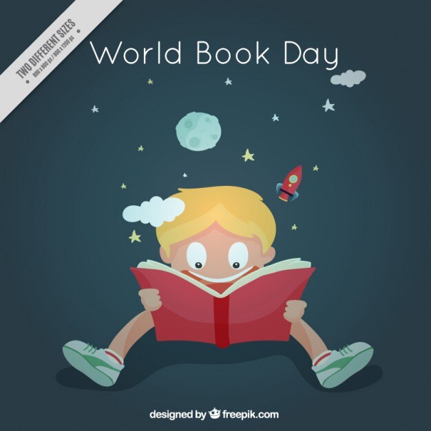 Free Vector enthusiastic kid reading a book