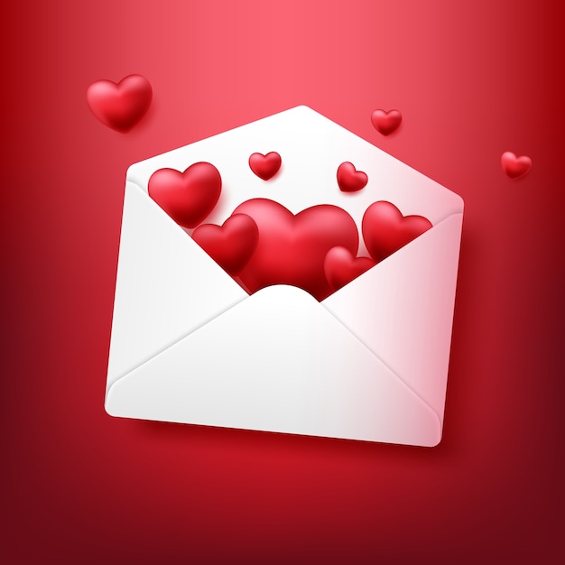 Envelope with heart isolated on red background