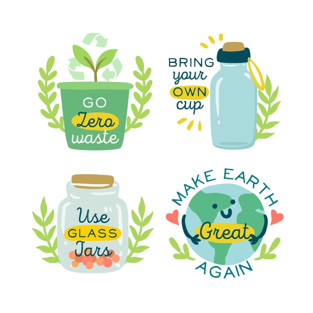 Environmental hand drawn ecology badges