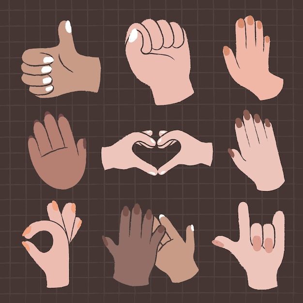 Free vector equality hand gestures set, diverse people vector stickers