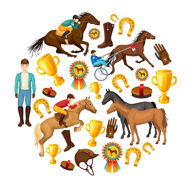 Free Vector equestrian cartoon round composition