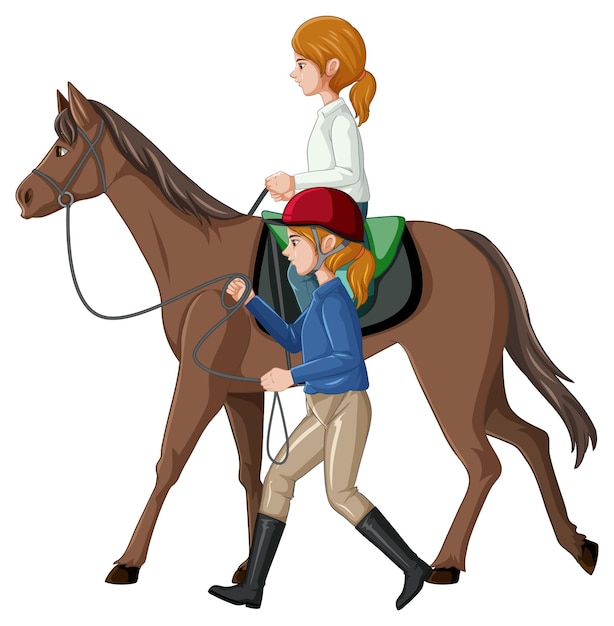 Equestrian sport with girl leading horse