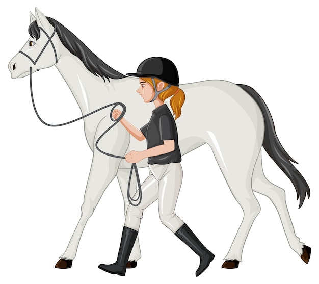 Free Vector equestrian sport with girl leading horse