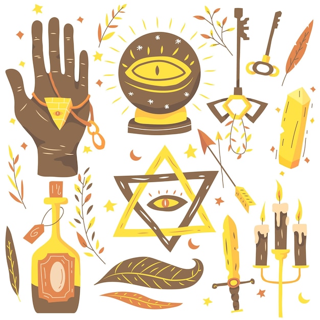 Free vector esoteric elements in brown and golden tones