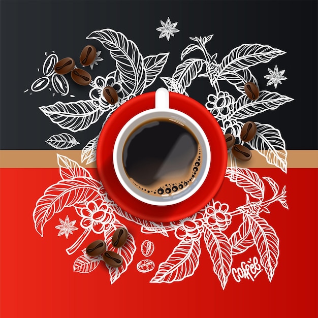 Free Vector espresso coffee cup and coffee beans