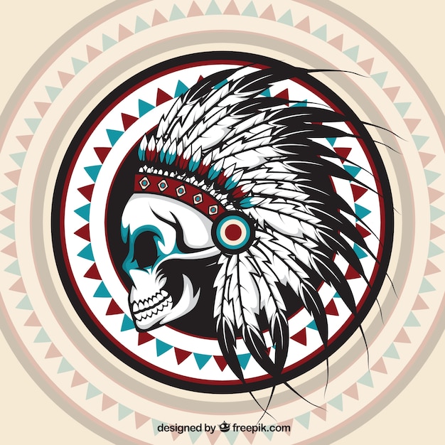 Free Vector ethnic background with hand drawn indian skull