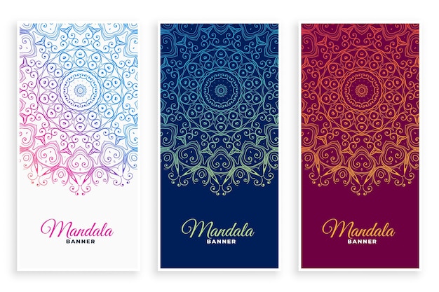 Ethnic mandala style decorative banners set