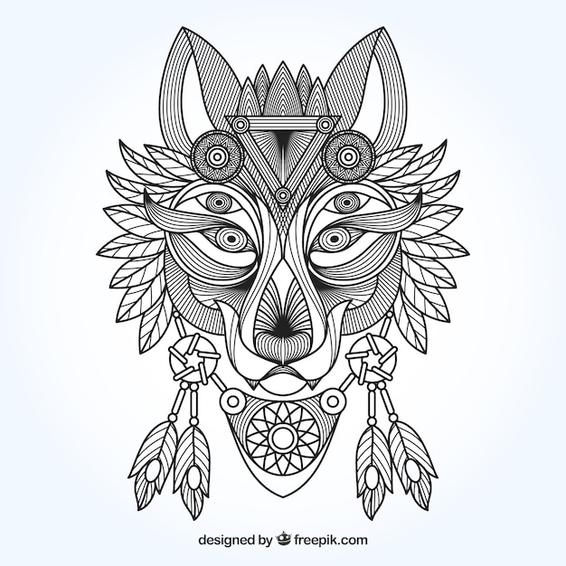 Ethnic ornamental wolf background