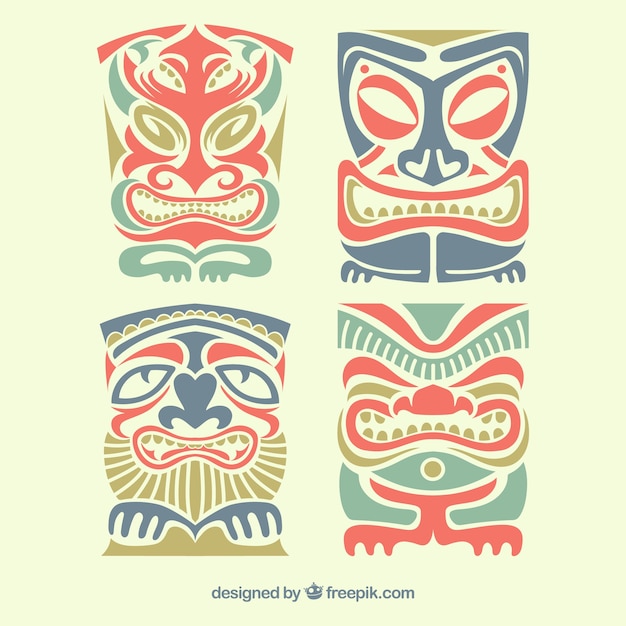 Free vector ethnic pack of tki masks