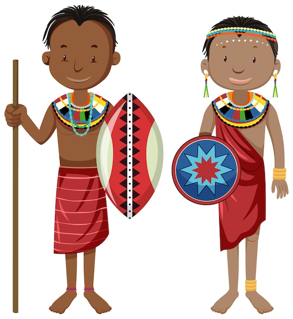 Free Vector ethnic people of african tribes in traditional clothing cartoon character