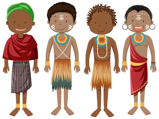 Free Vector ethnic people of african tribes in traditional clothing cartoon character