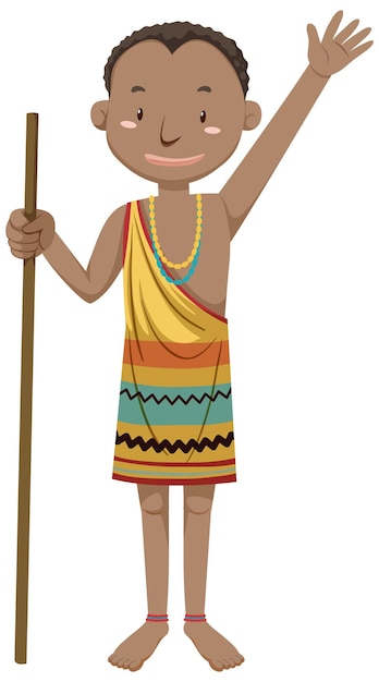 Ethnic people of African tribes in traditional clothing cartoon character