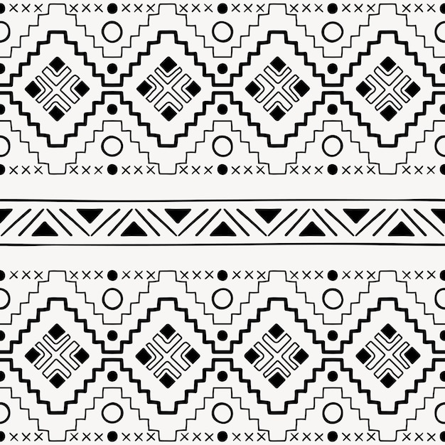 Free Vector ethnic seamless pattern background, black and white geometric design, vector