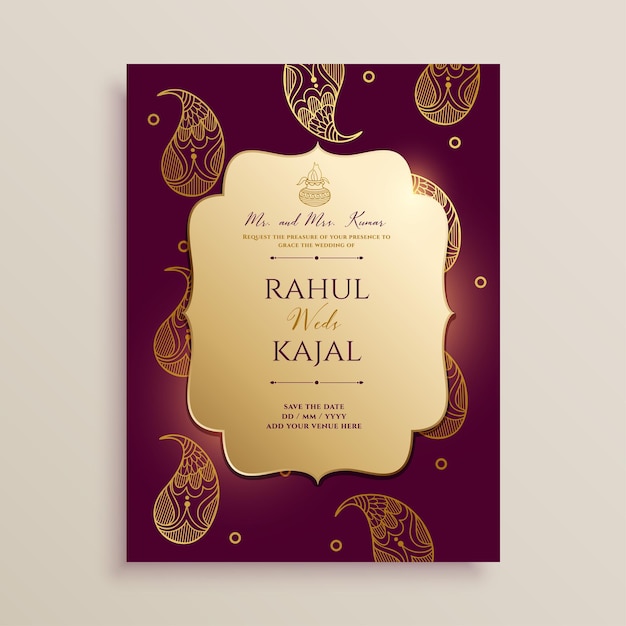 Free Vector ethnic style indian wedding card template design