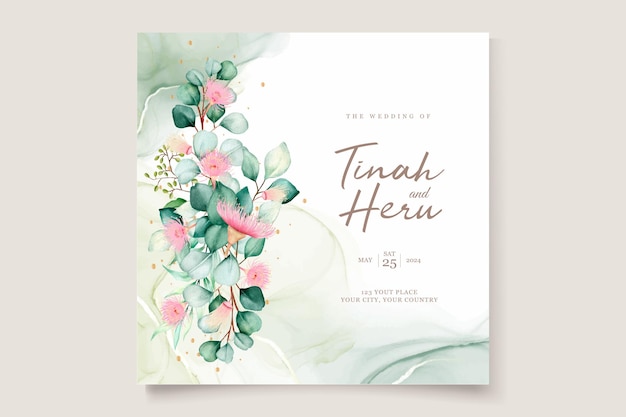 eucalyptus flower wedding invitation card set