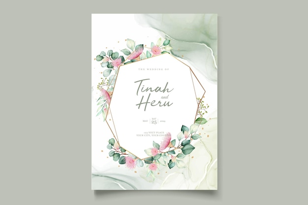 eucalyptus flower wedding invitation card set