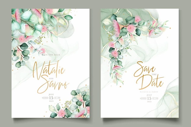 eucalyptus flower wedding invitation card