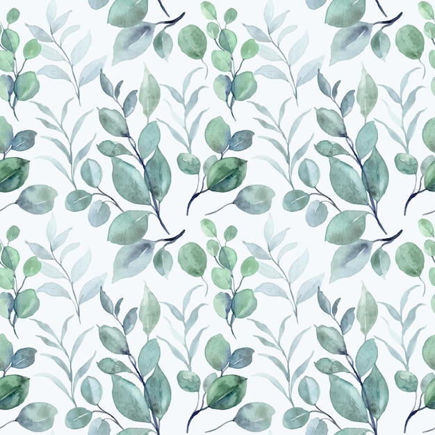 Eucalyptus leaves watercolor seamless pattern