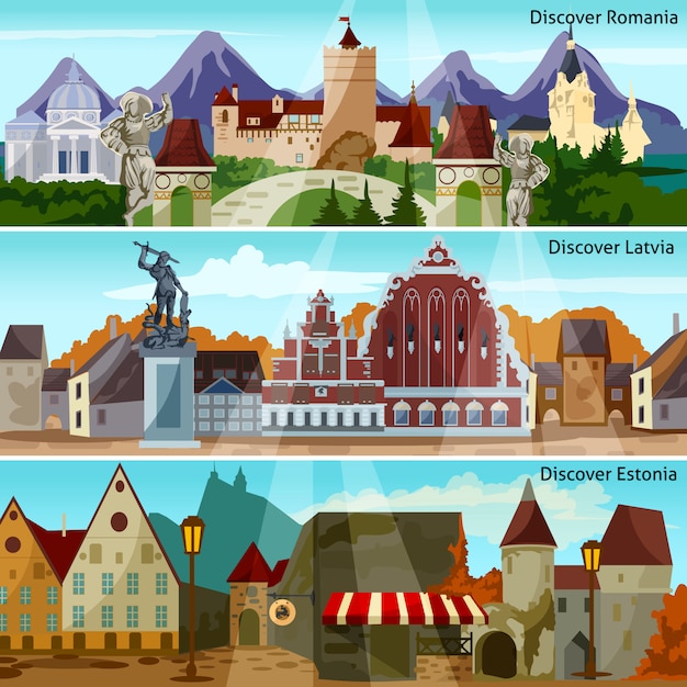 Free vector european cityscapes banners set