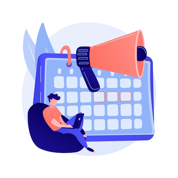 Free Vector event calendar notification. freelancer project, deadline date, appointment reminder. calendar and megaphone isolated design element. time management concept illustration