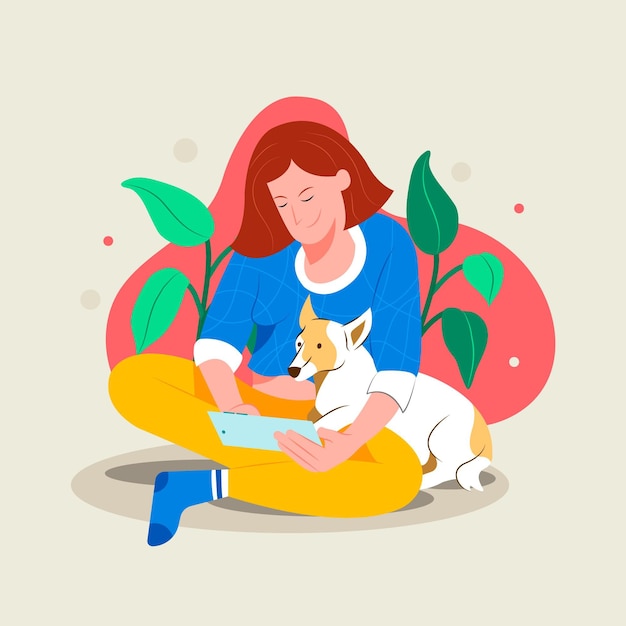 Free Vector everyday scenes with pets concept with dog and owner