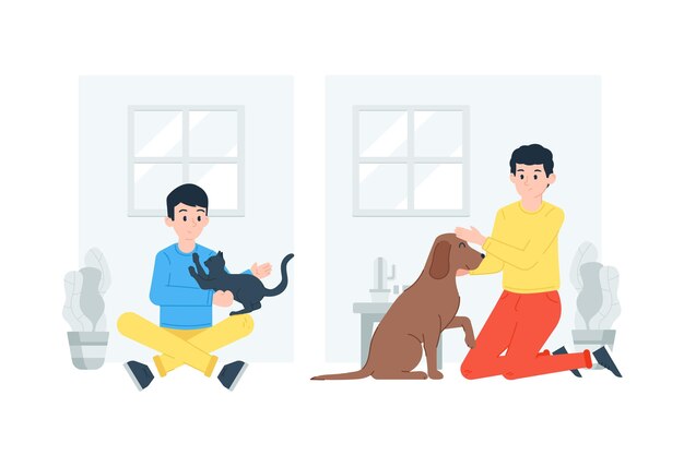 Everyday scenes with pets concept