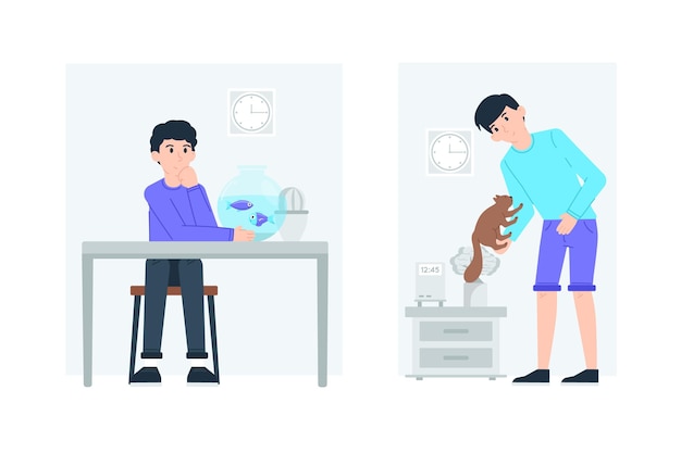 Everyday scenes with pets concept