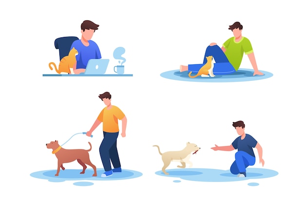 Free Vector everyday scenes with pets pack