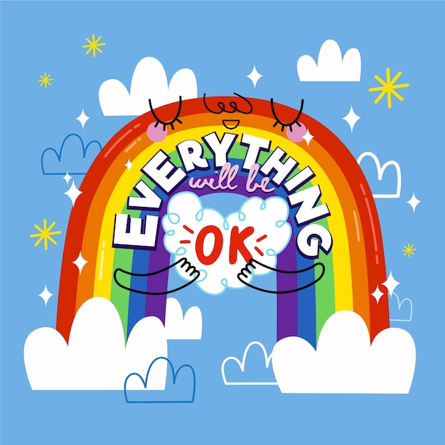 Everything will be ok lettering with a rainbow