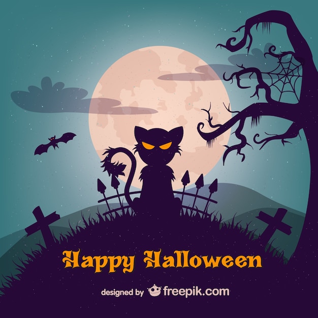 Evil cat halloween illustration template