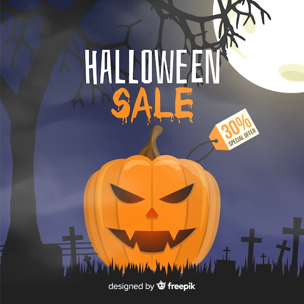 Evil pumpkin halloween sale on flat design