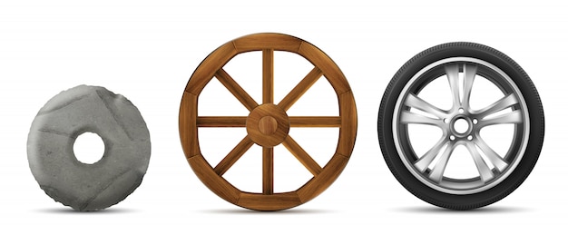 Free Vector evolution of stone, wooden and modern wheels